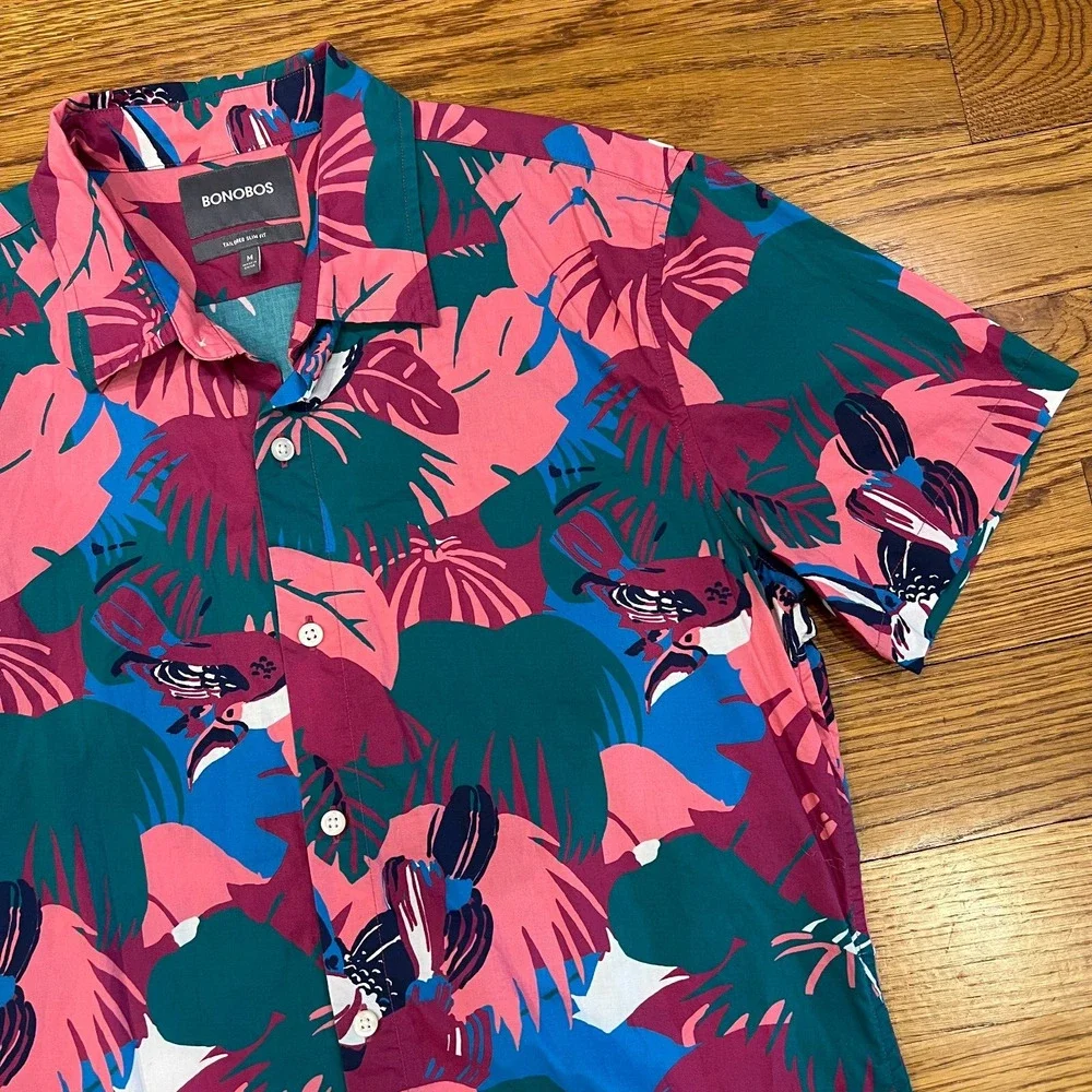Bonobos Shirt Mens Medium‎ Pink All Over Print Tailored Slim Fit Button Up